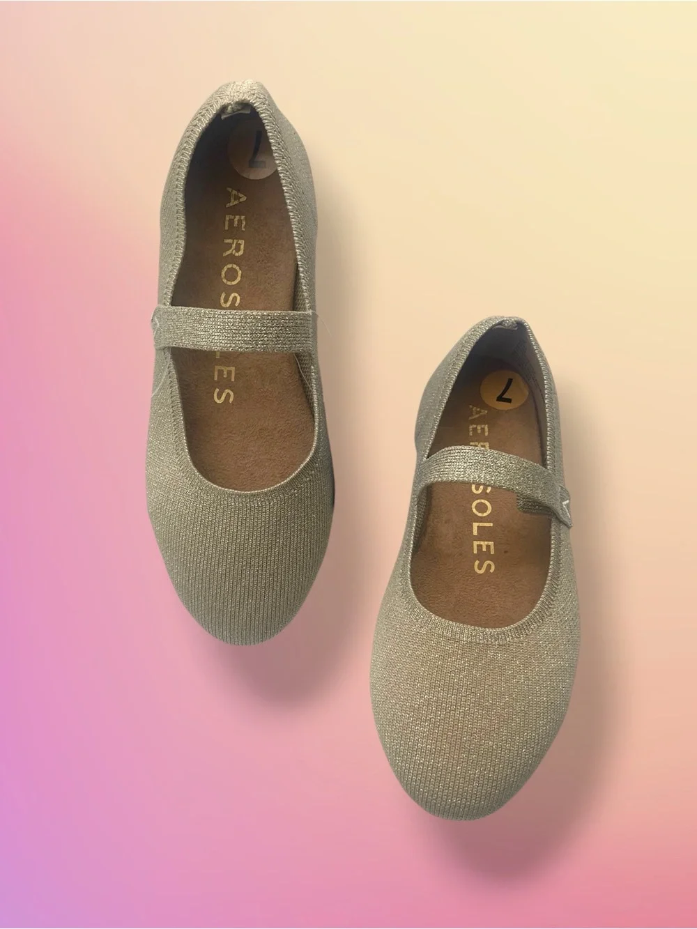 NWT AEROSOLES Shimmer Knit Mary Jane Flats in Light Gold Size 7 - Picture 2 of 13